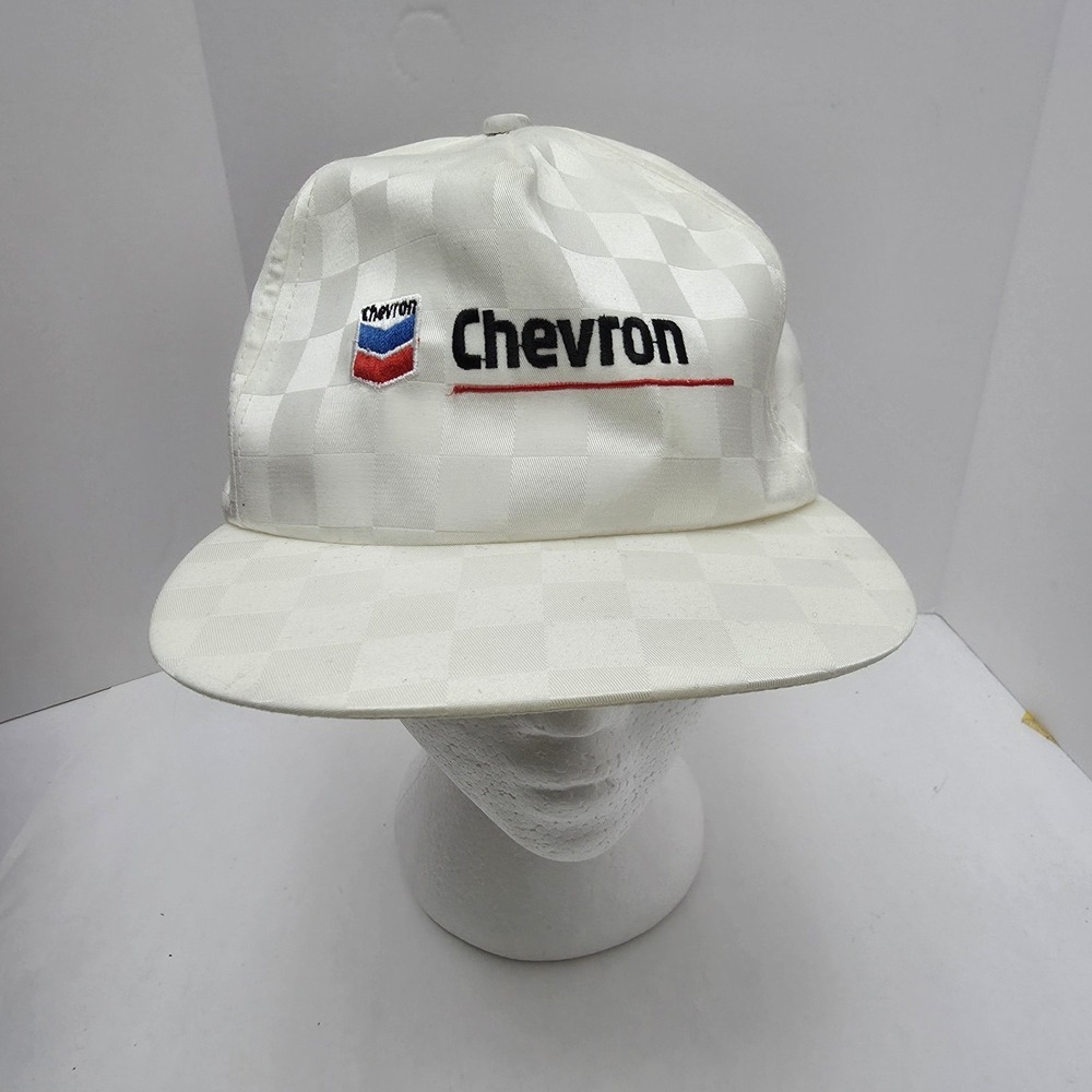 Vintage Chevron‎ Oil Gas Station Made in USA White Adjustable Snapback Hat Cap